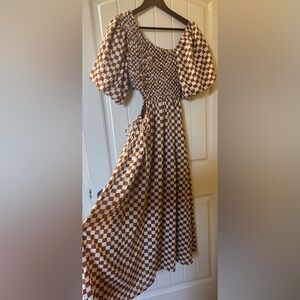 Sofie The Label fit n flare puff sleeves Checkered Maxi Dress Sz small